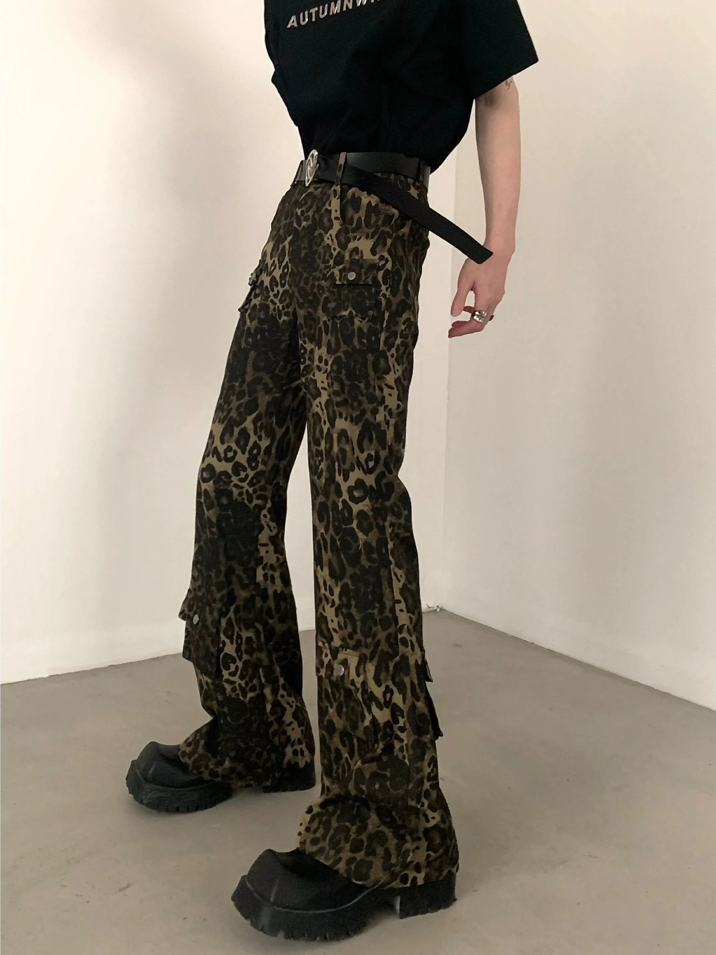 【24s Dec,】American Retro Leopard Print High Waist Flared Jeans