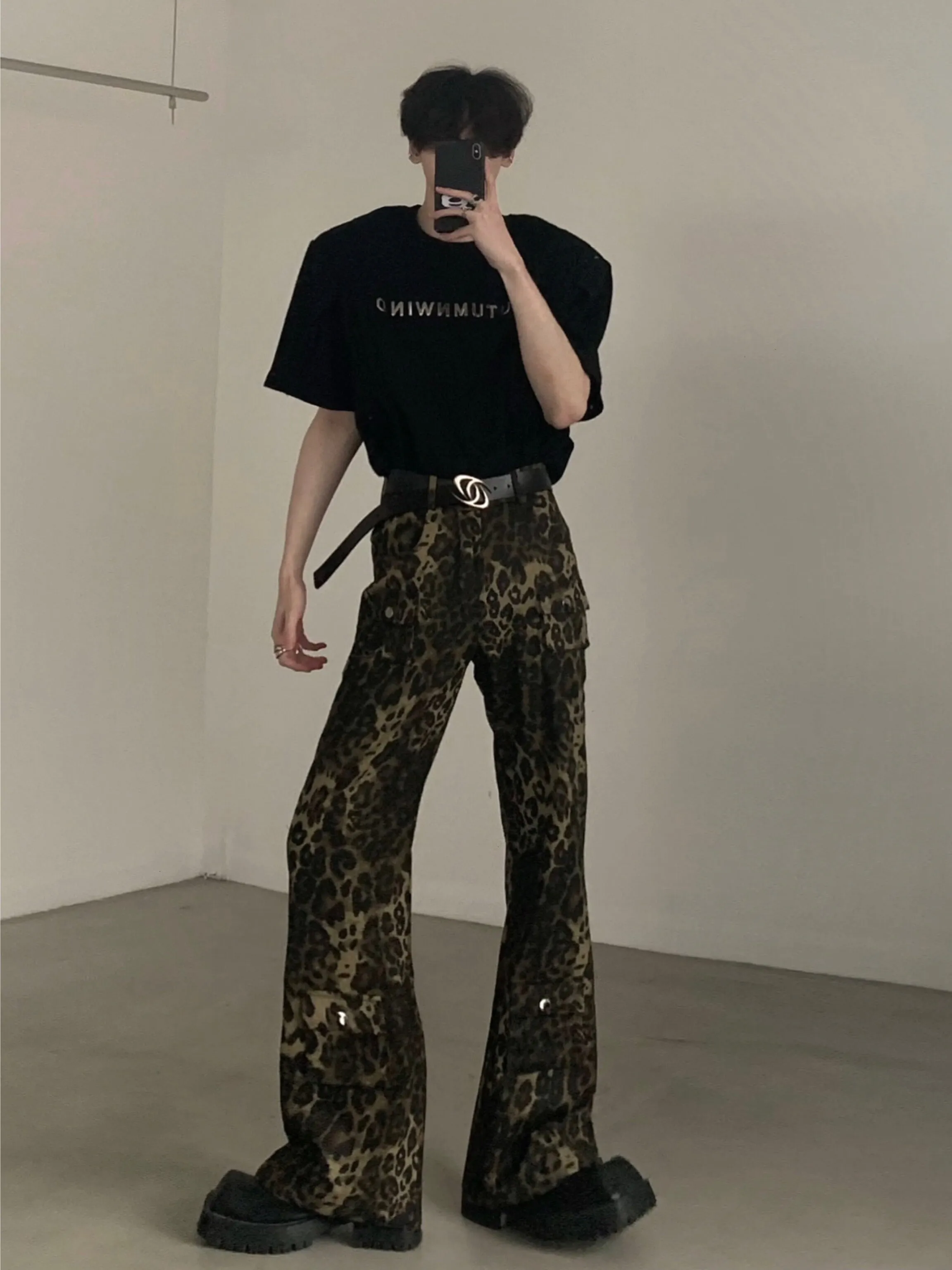 【24s Dec,】American Retro Leopard Print High Waist Flared Jeans