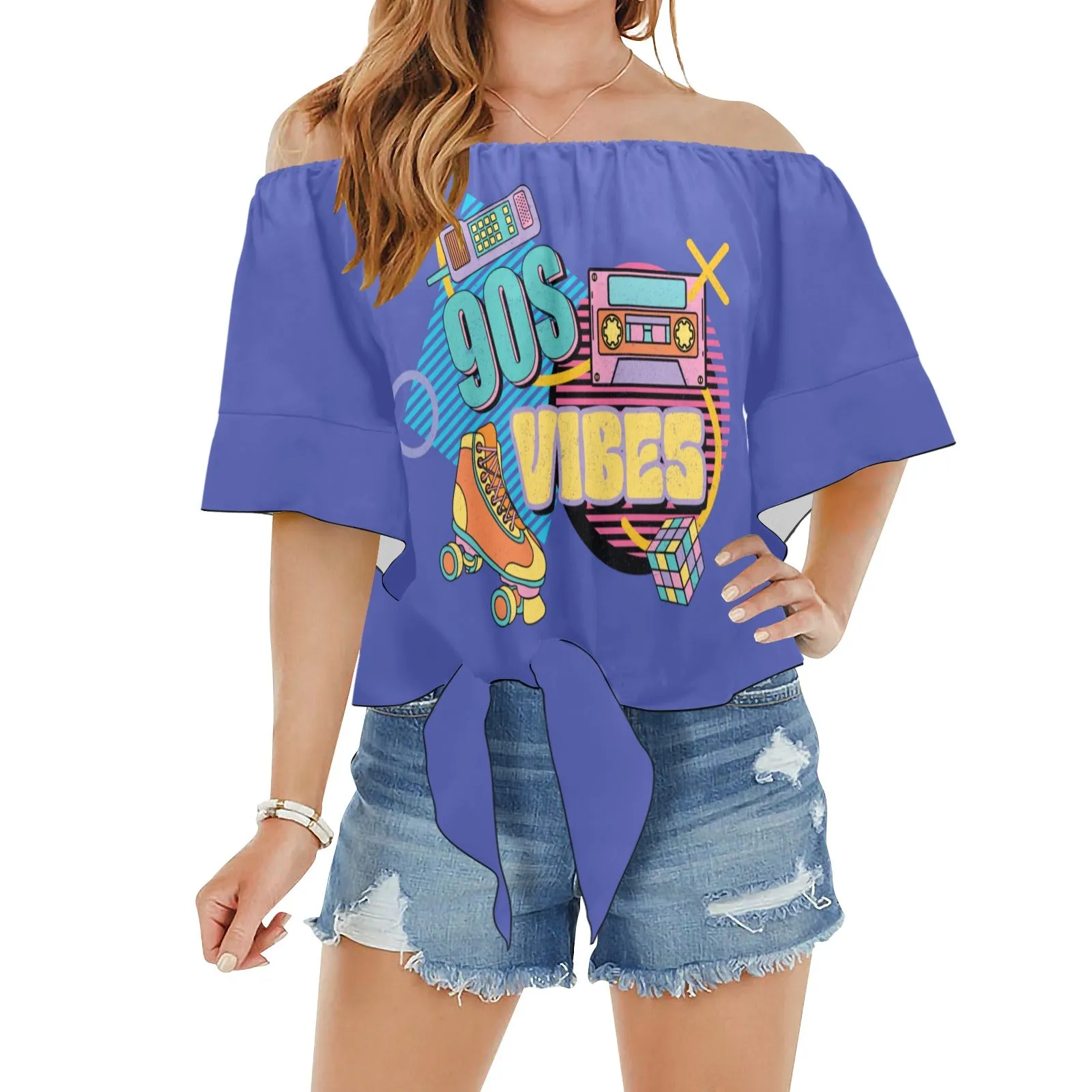 90's Vibes Retro 90's off Shoulder Knot Front Blouse