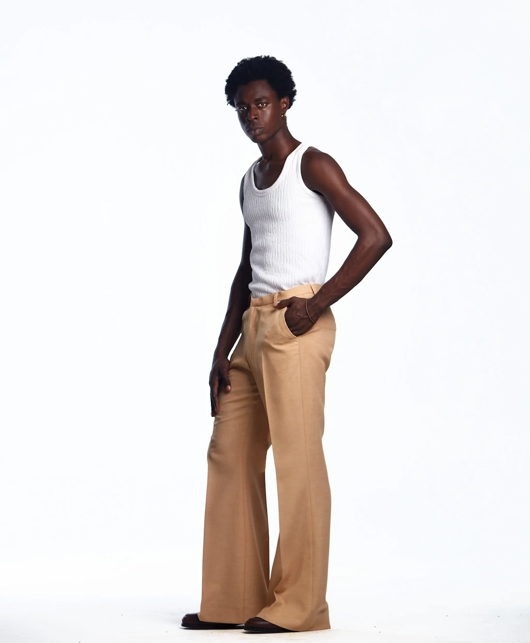 AJABENG Ampadu Wool-Linen Blend Bell Bottom Pants