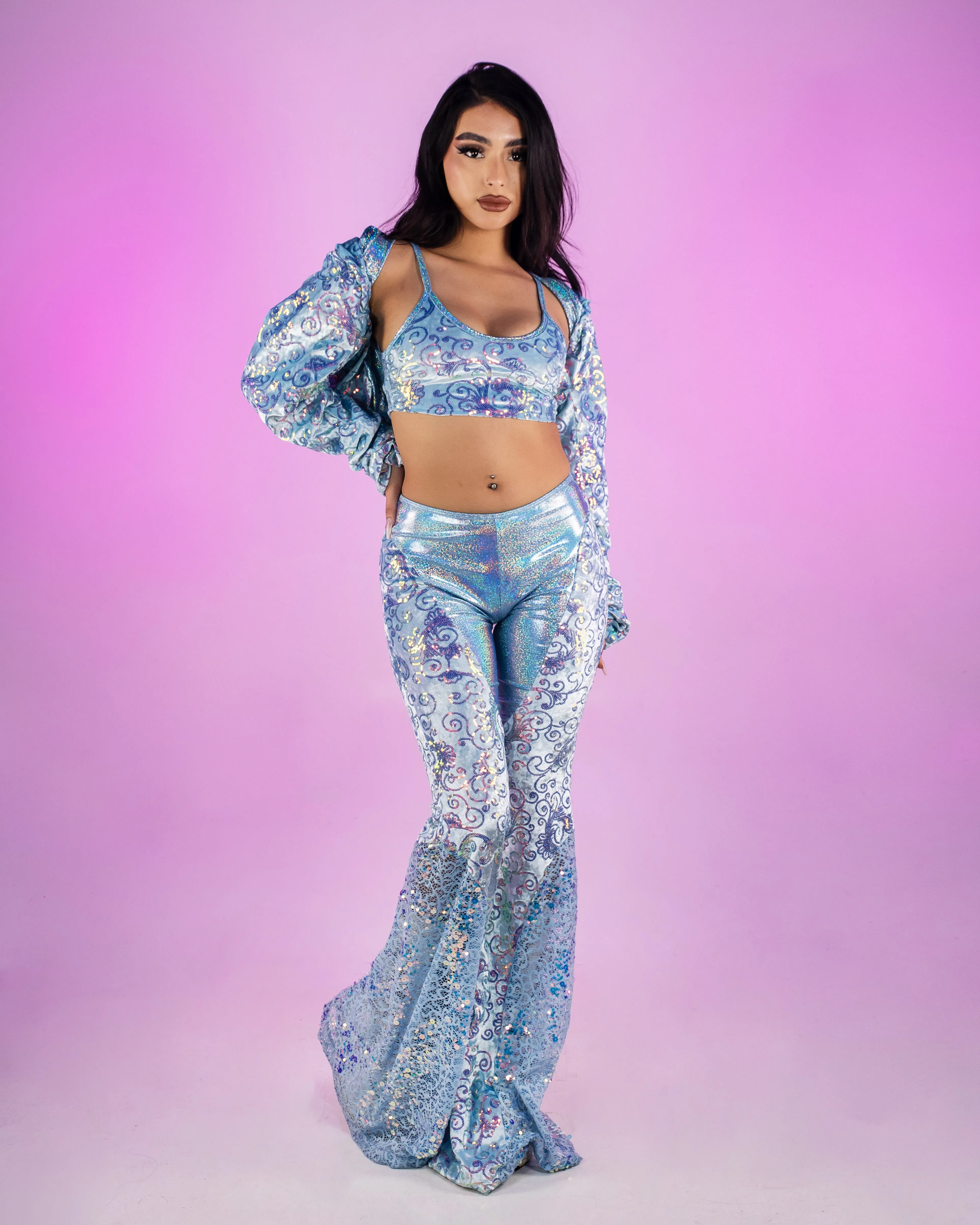 Baby Blue Cosmic Velvet Bell Bottom