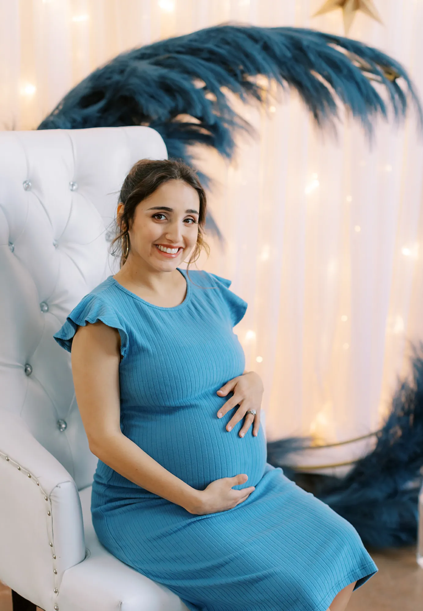 Baby Blue Ruffle Sleeve Ribbed Maternity Dress