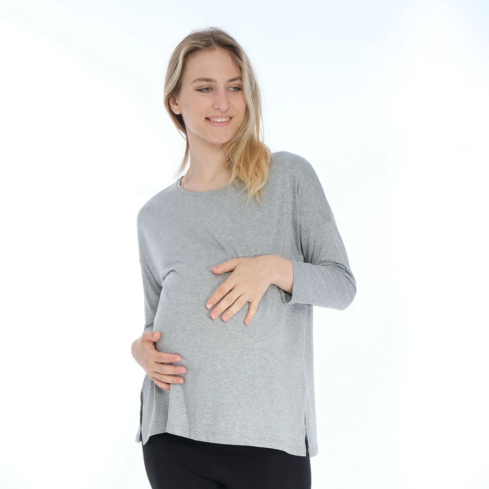 baby mom Tshirt Long Sleeve - Grey Melange