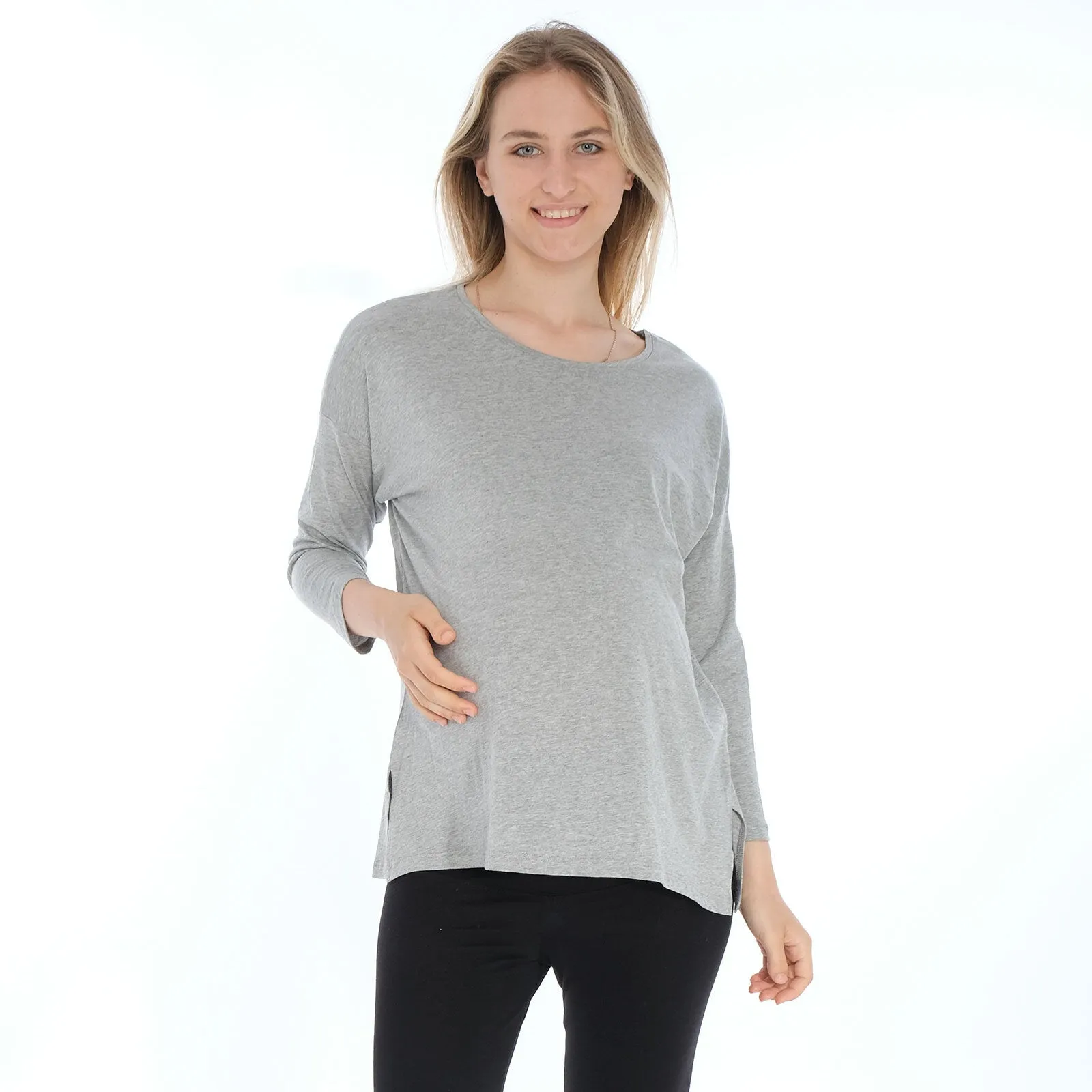 baby mom Tshirt Long Sleeve - Grey Melange