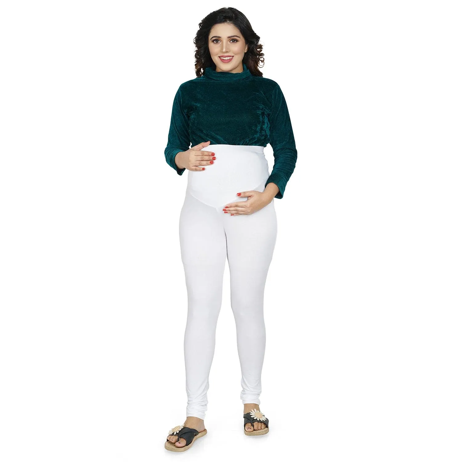 Baby Moo Soft And Comfy Full Length Maternity Leggings Solid - White