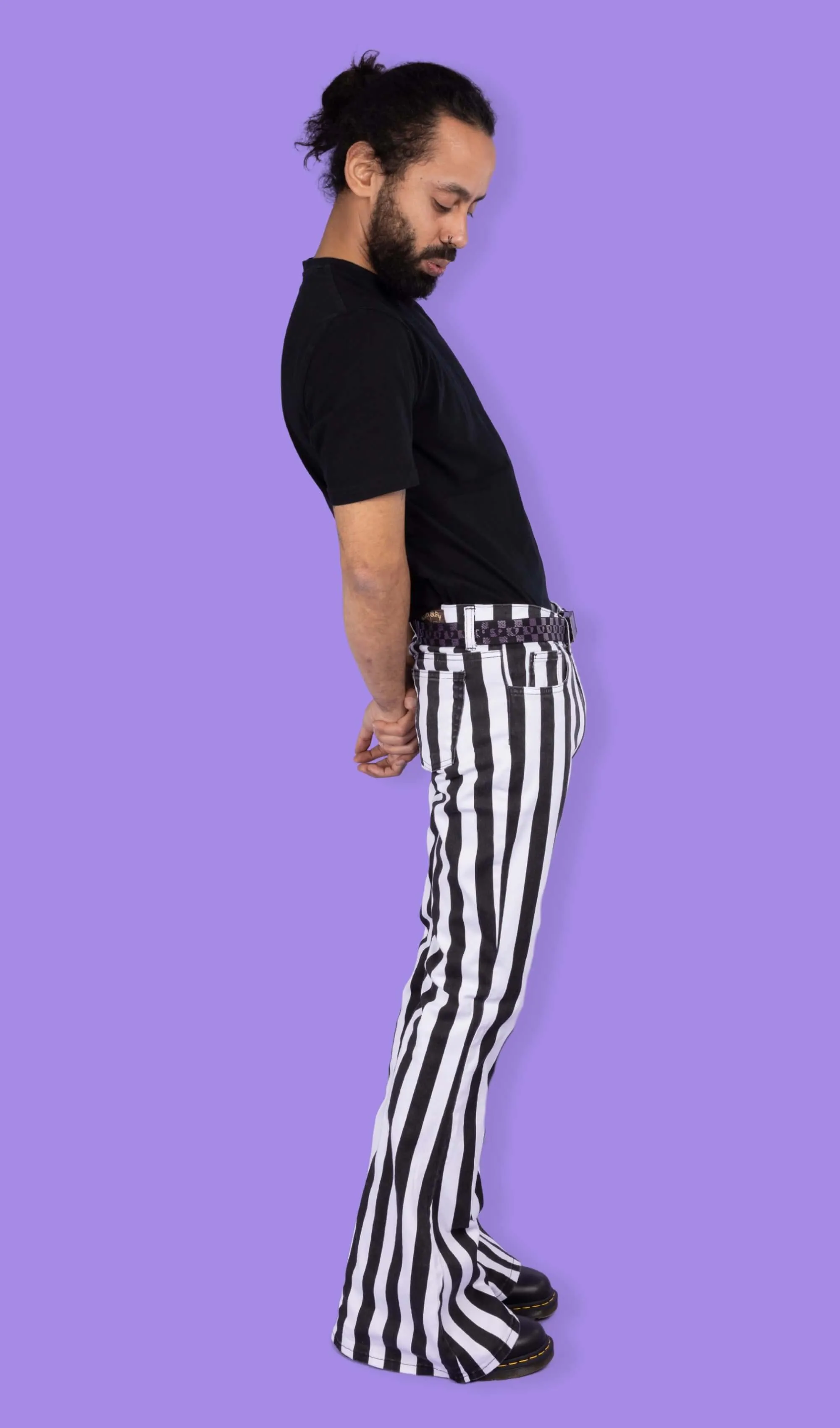 Black & White Striped Bell Bottom Stretch Super Flares