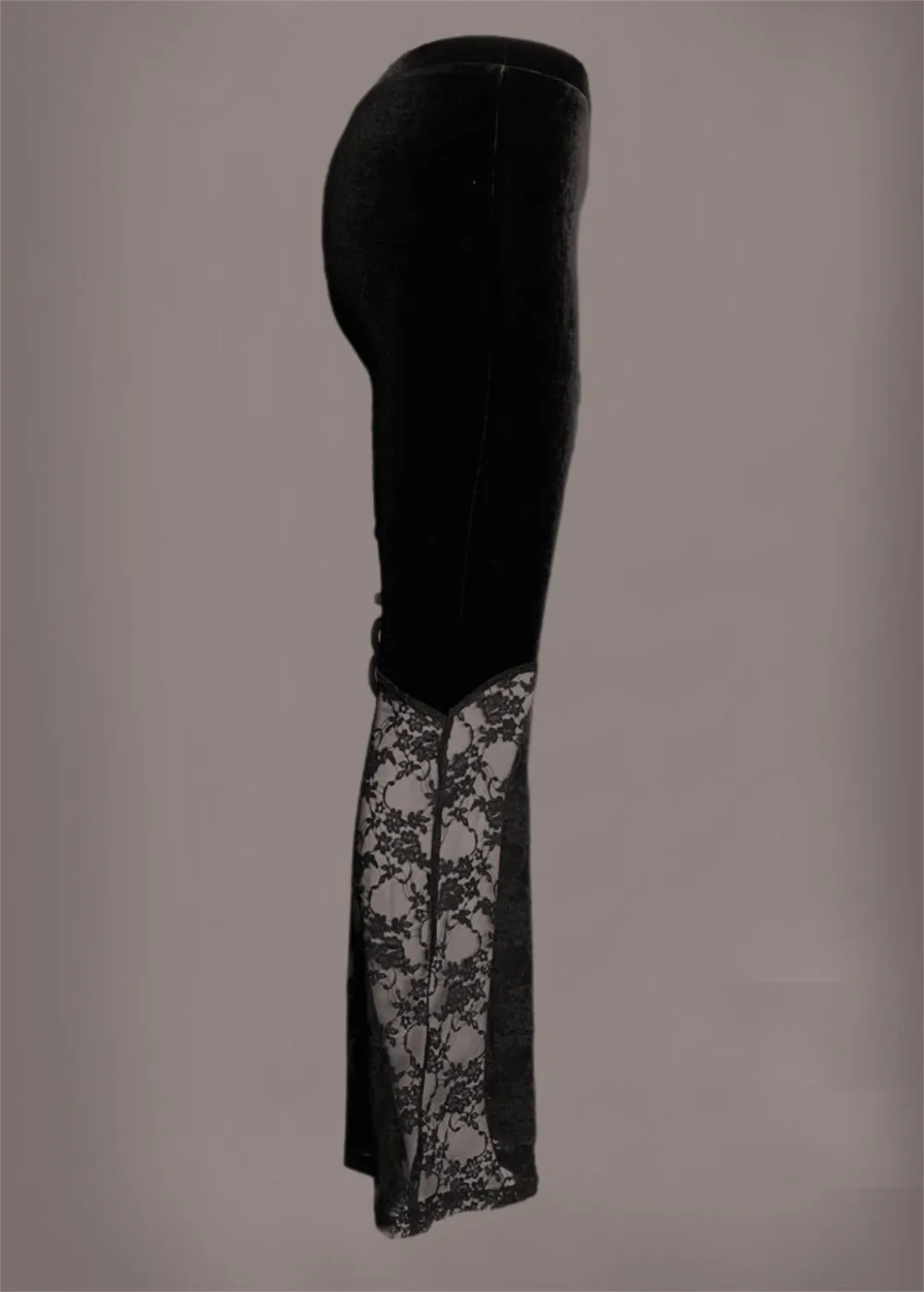 Black Velvet Lace Details Gothic Flare Pants