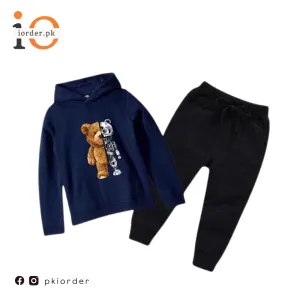 Blue Robo Bear Printed Kids Hoodie Set