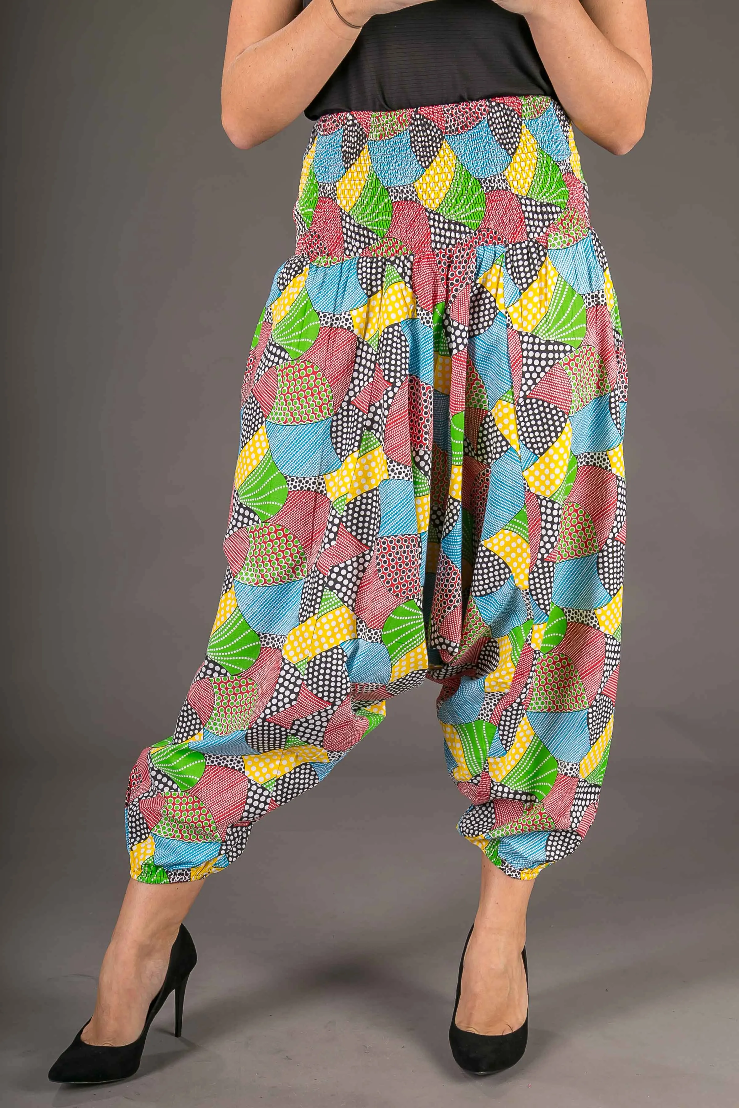 Blue Yellow Red Black Print Cotton Harem Yoga Jumpsuit Pants