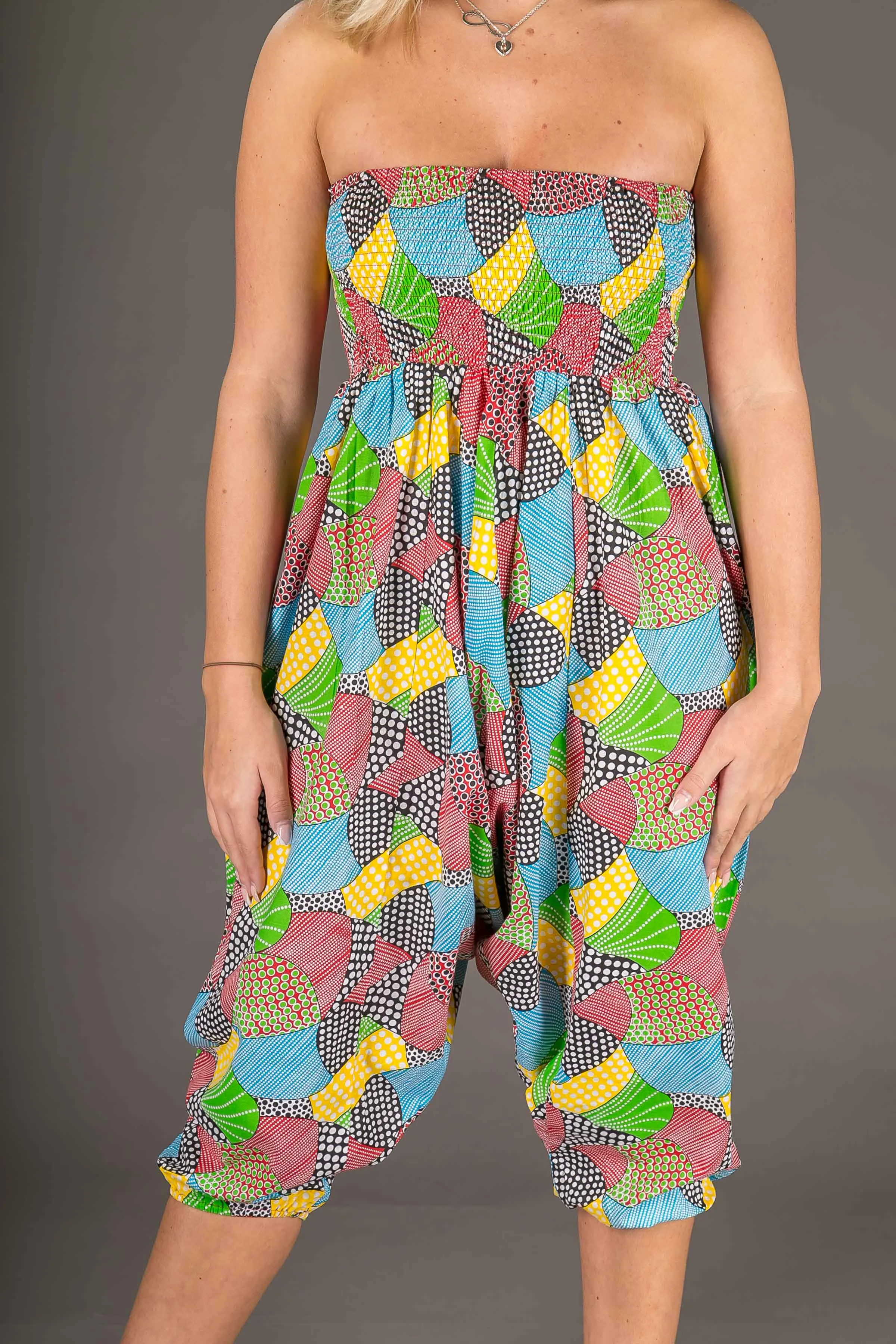 Blue Yellow Red Black Print Cotton Harem Yoga Jumpsuit Pants