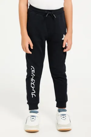 Boys Black Printed Track Pants