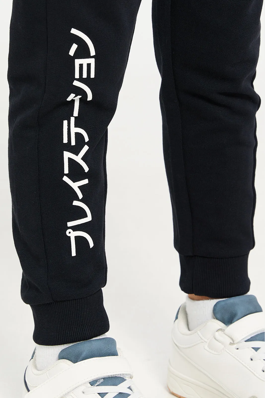 Boys Black Printed Track Pants