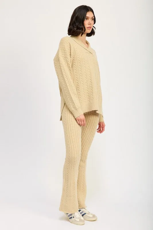 CABLE KNIT FLARED PANTS