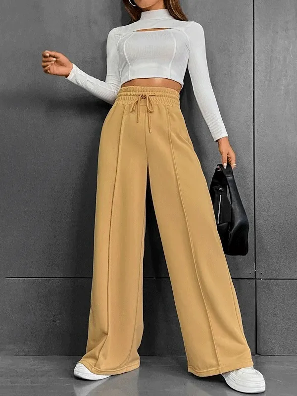 Casual High Waist Solid Color Long Pants