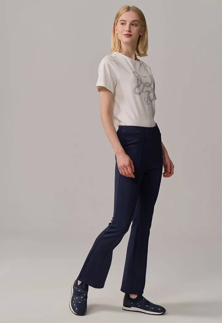 Choice Straight Legs Pin Tuck Basic Trousers Navy