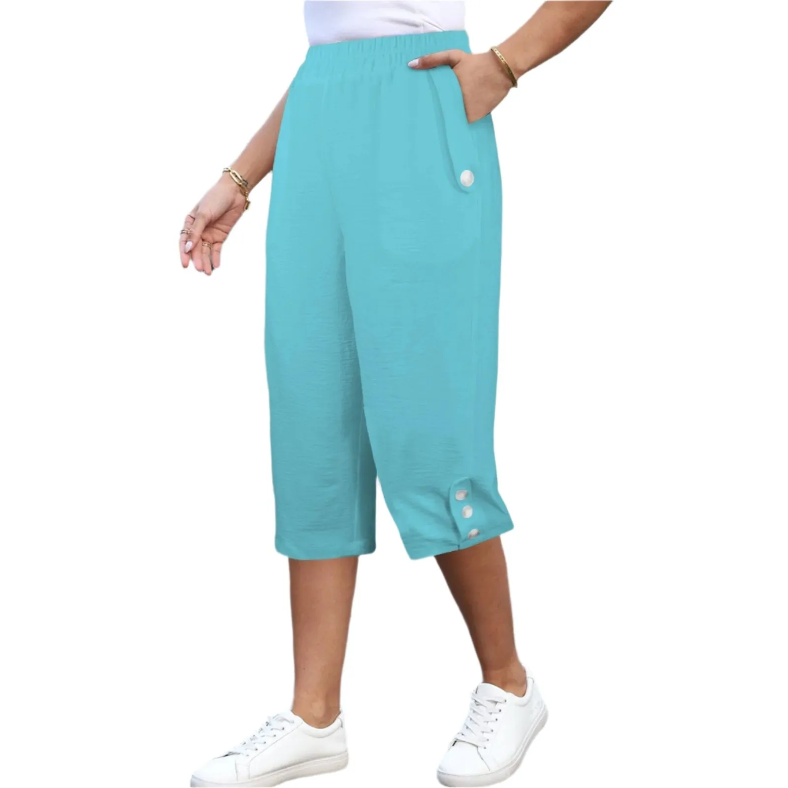 Circa Blue Button Trim Capri Pants