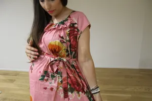 Coral Big Floral Maxi Maternity Dress