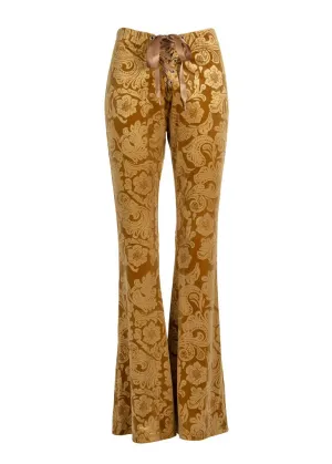 Desert Rose Mustard Yellow Burnout Velvet Flared Bell Bottom Pants