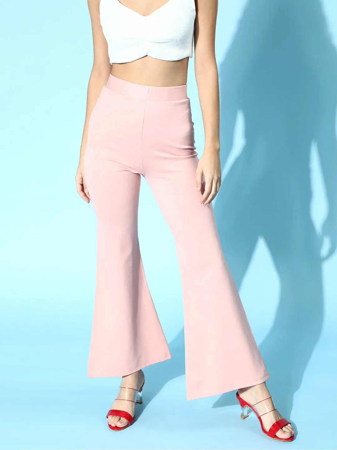 Dusty Pink Side Slit Peekaboo Bell Bottom Pants