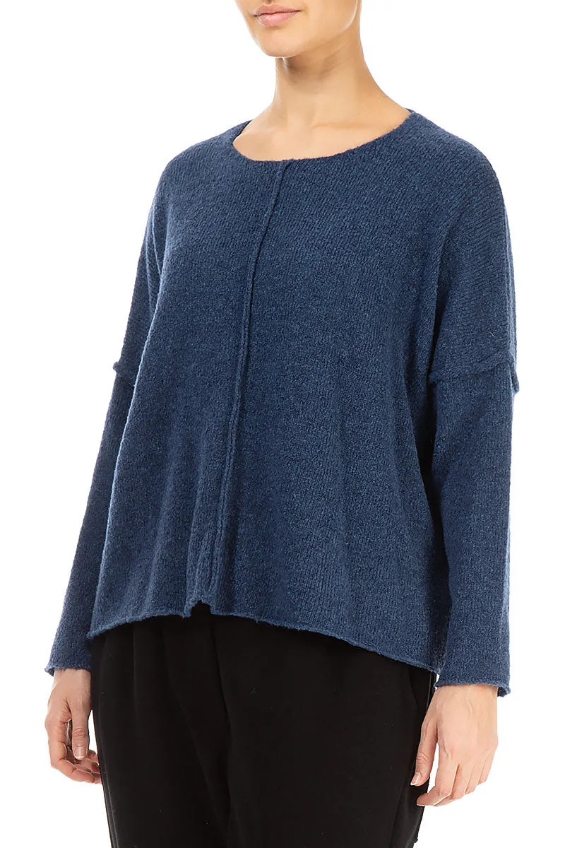 Exposed Seam Blue Wool Sweater