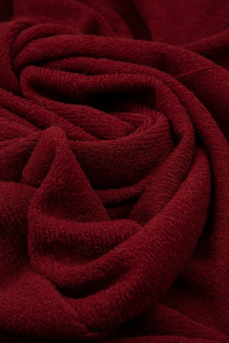 Exposed Seam Loose Maroon Wool Sweater