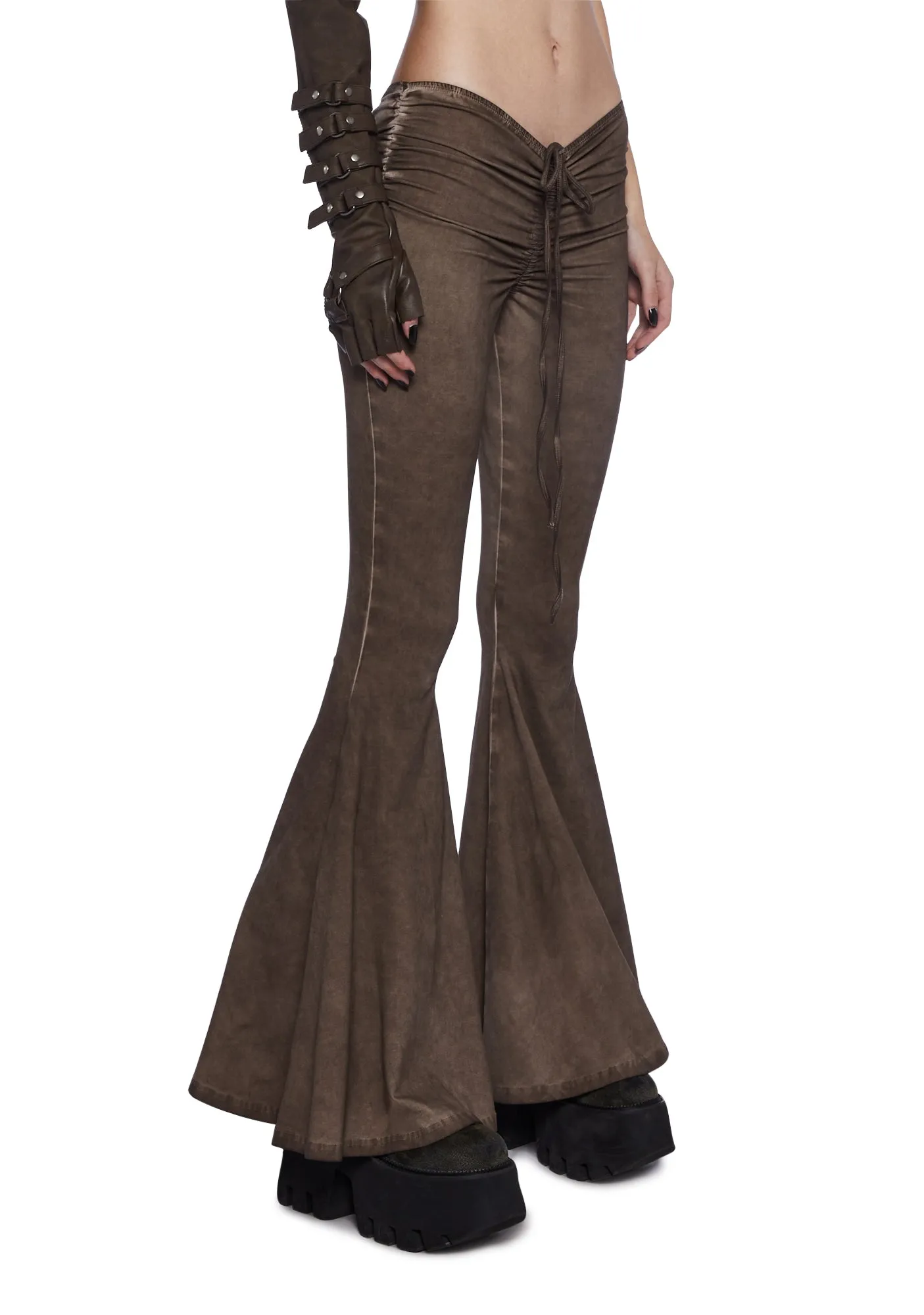 Fader V-Cut Washed Bell Bottoms - Brown