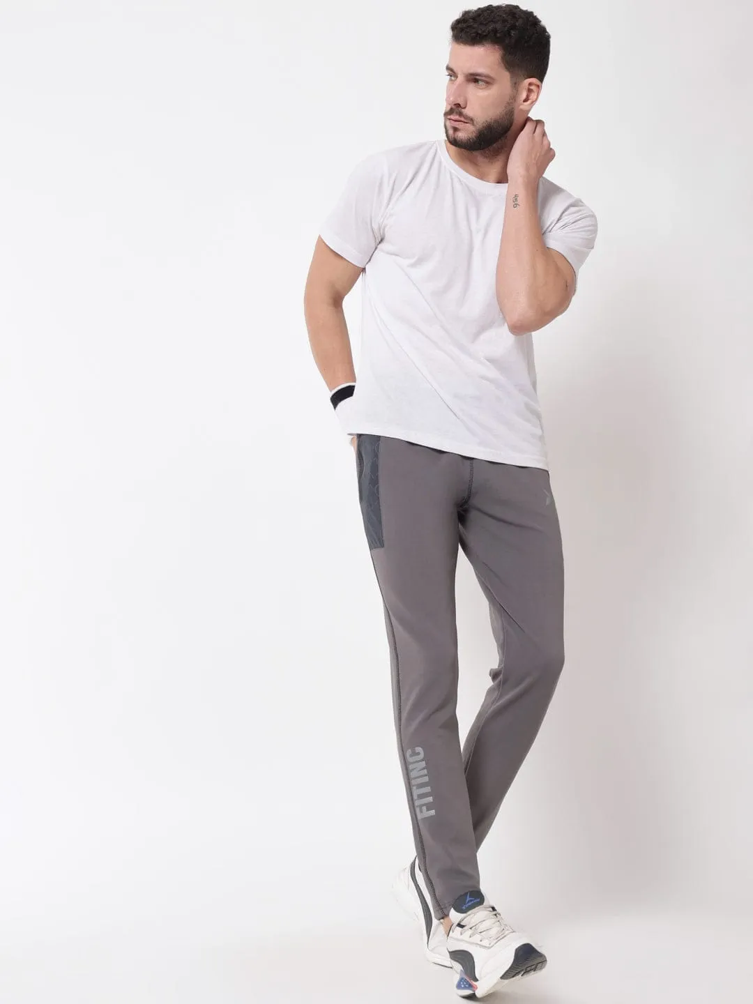 Fitinc Dobby Grey Trackpant for Men