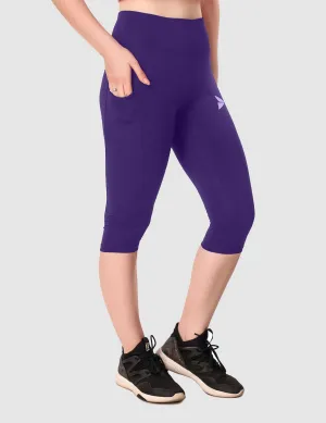 Fitinc Violet Capri for Women with Mobile Pockets