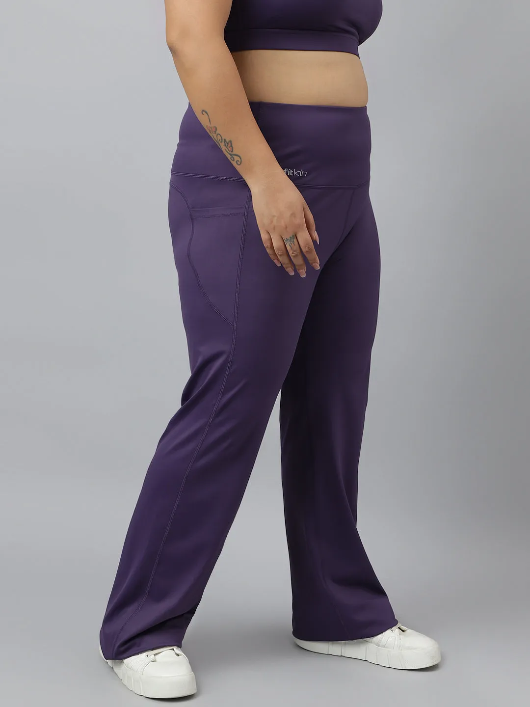 Fitkin Plus Size Active Track Gym Bootcut Flare Purple Pants