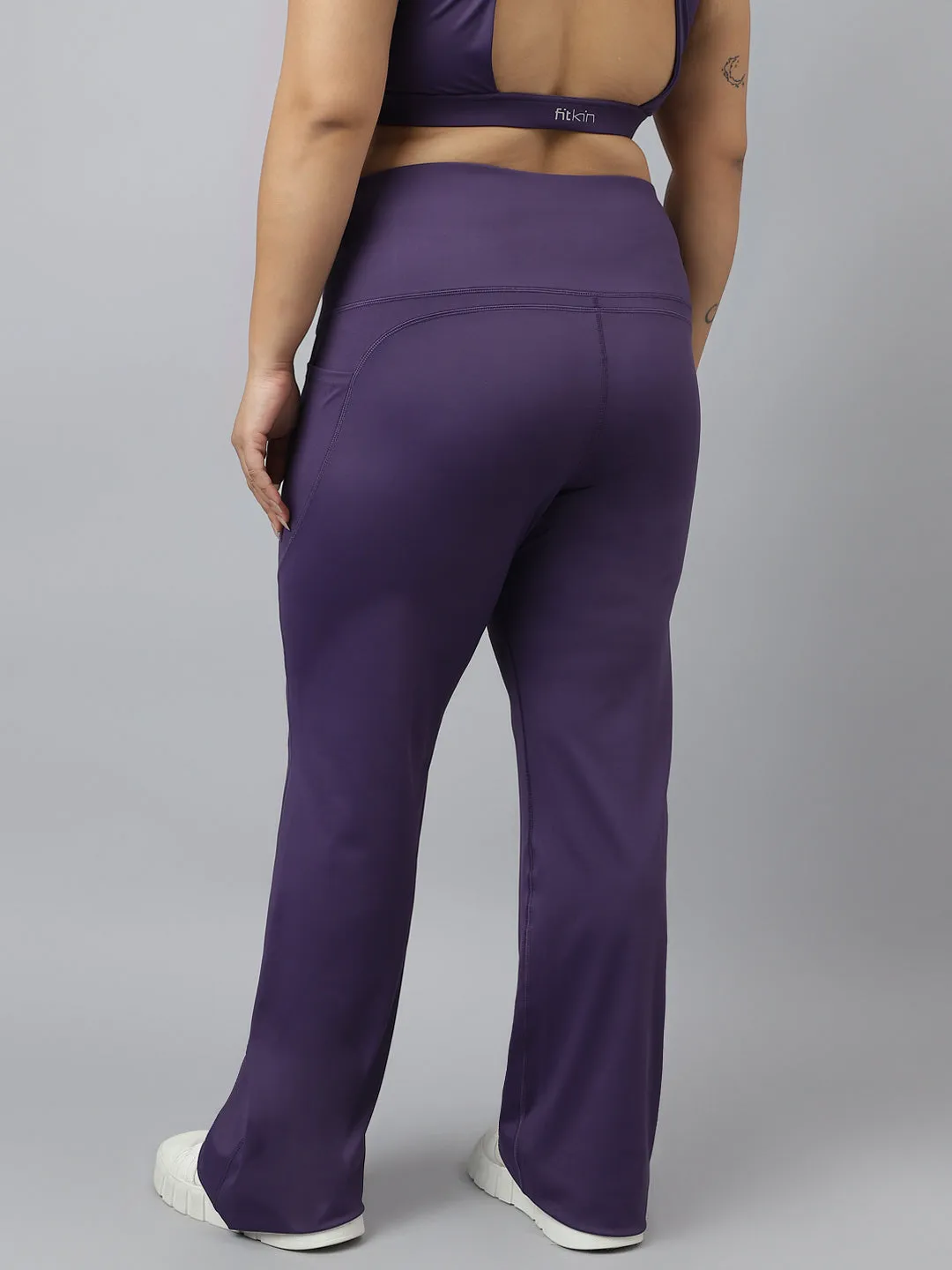 Fitkin Plus Size Active Track Gym Bootcut Flare Purple Pants