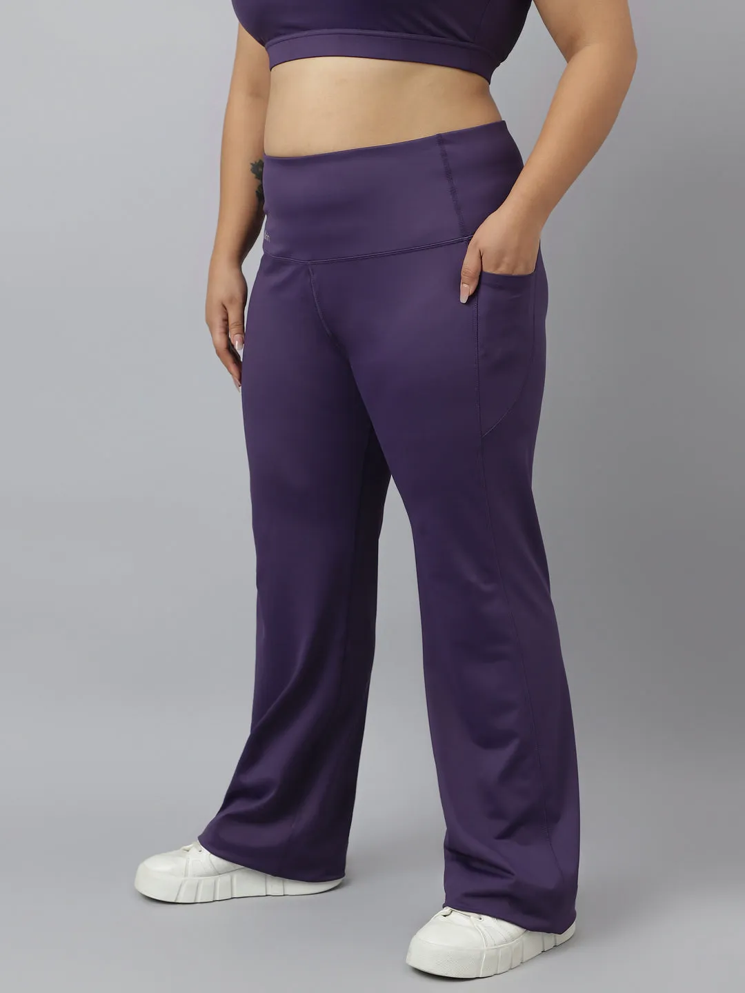 Fitkin Plus Size Active Track Gym Bootcut Flare Purple Pants