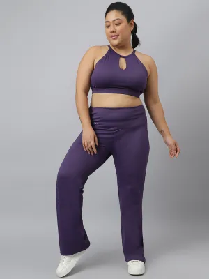 Fitkin Plus Size Active Track Gym Bootcut Flare Purple Pants