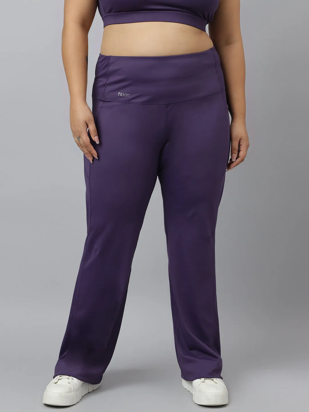 Fitkin Plus Size Active Track Gym Bootcut Flare Purple Pants