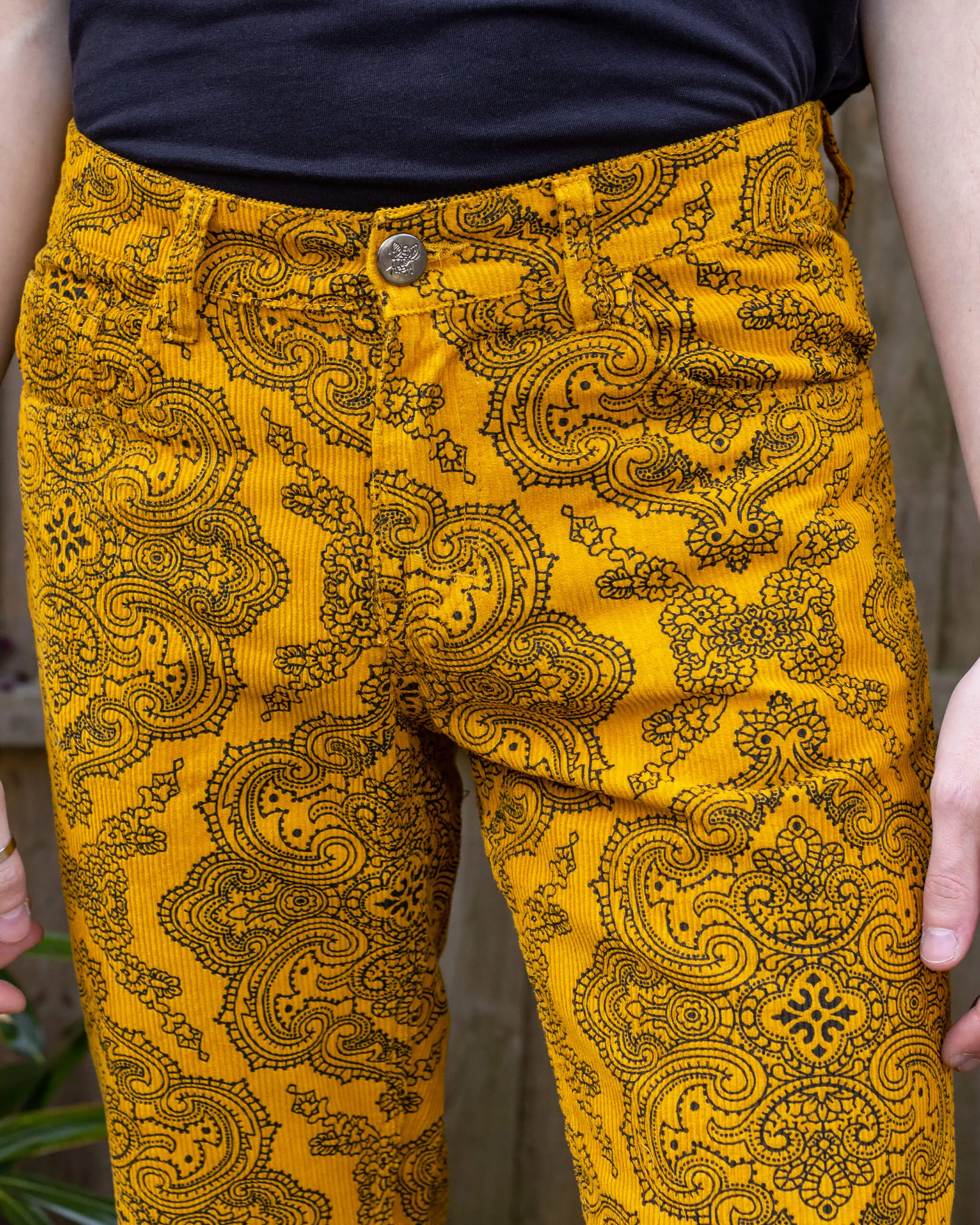 Hendrix Gold Paisley Corduroy Retro Bell Bottom Flares