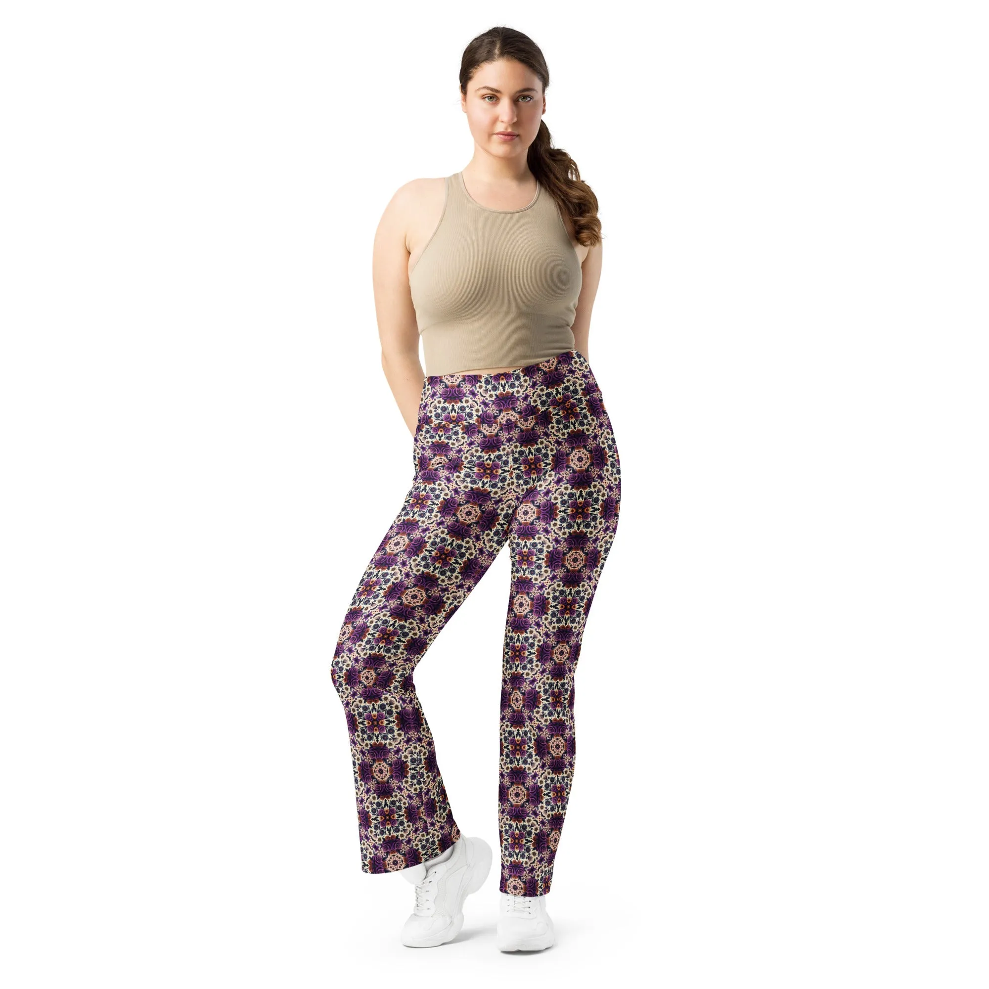 High-Rise Flared Leggings Purple Roses