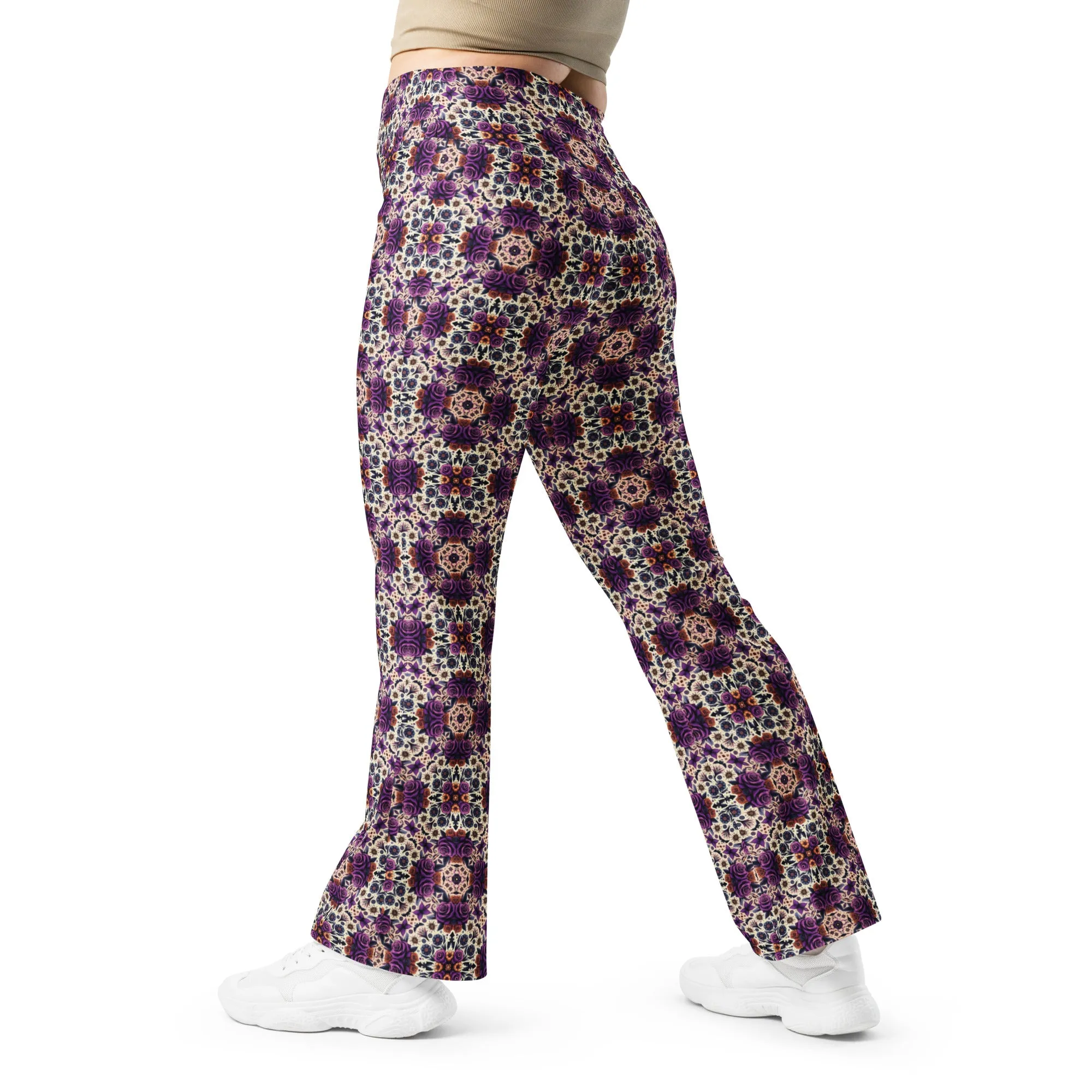 High-Rise Flared Leggings Purple Roses