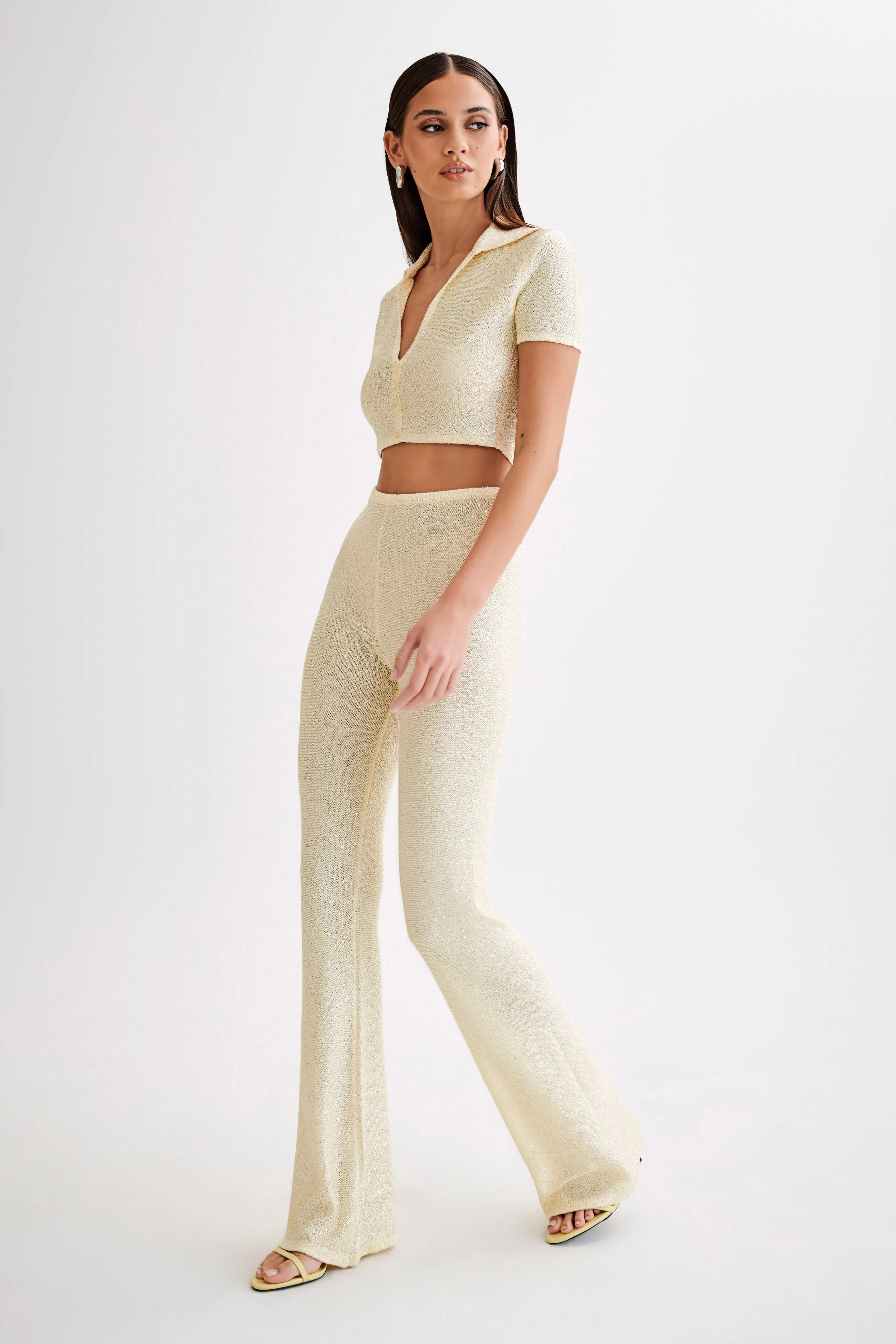 Huntley Sequin Knit Pants - Lemon