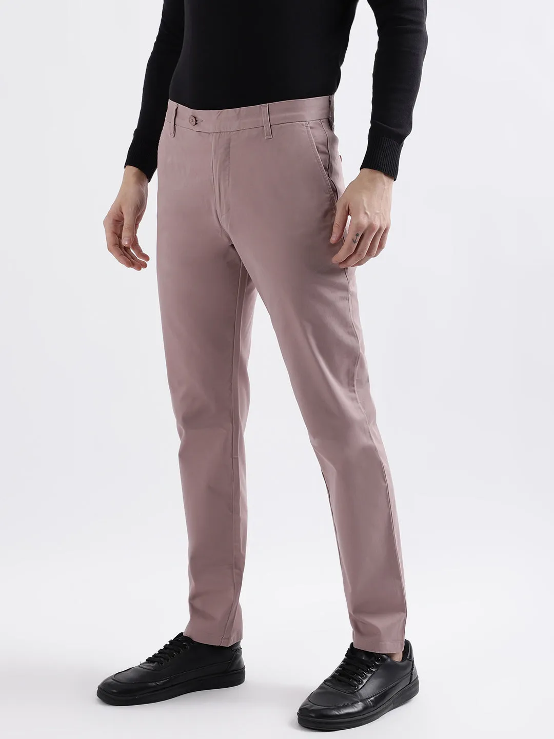 Iconic Men Pink Solid Slim Fit Mid-Rise Trouser