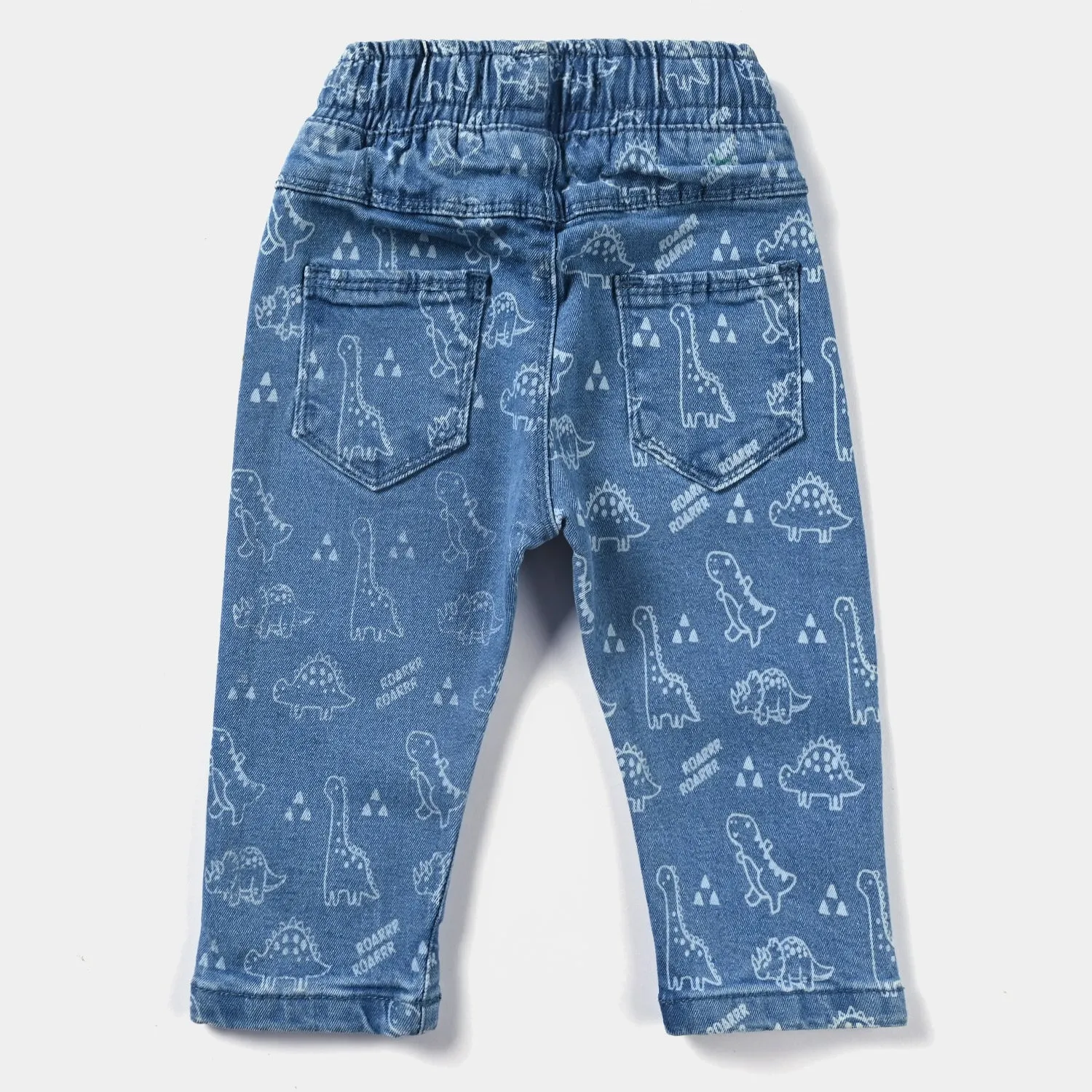 Infant Boys Denim Stretch Pant Dinosaur-Mid Blue