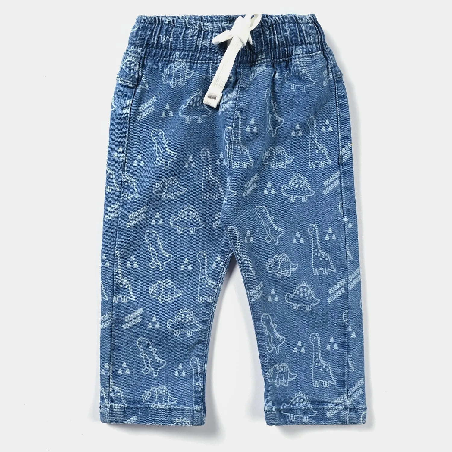 Infant Boys Denim Stretch Pant Dinosaur-Mid Blue