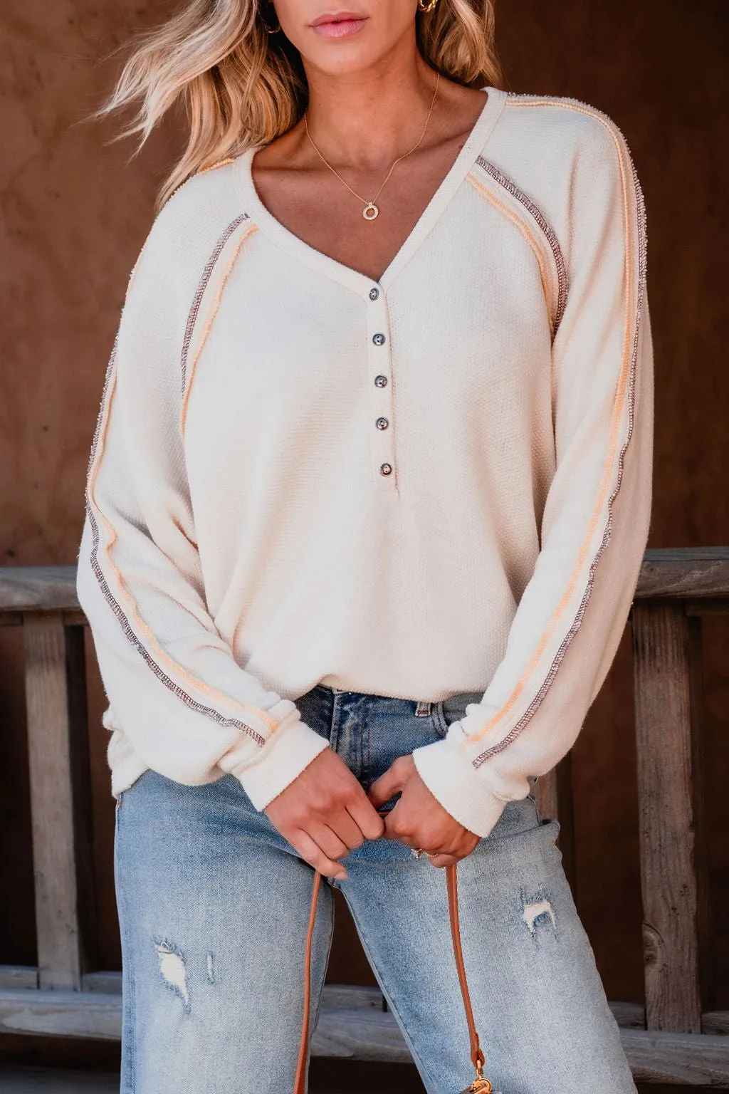 Ivory V Neck Button Up Top