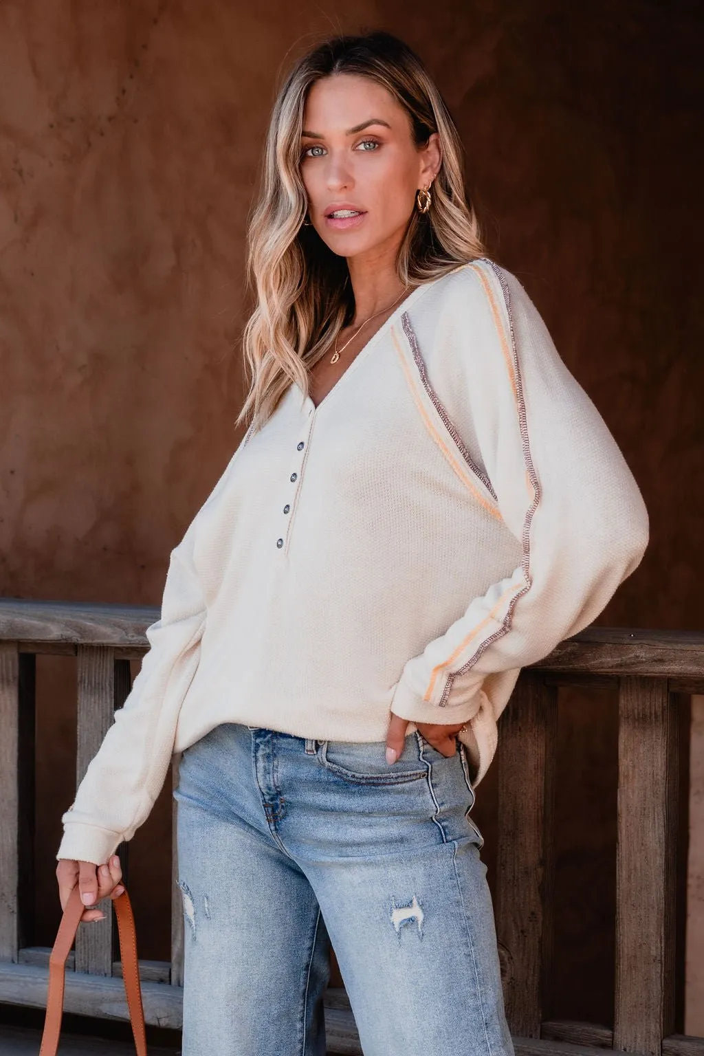 Ivory V Neck Button Up Top