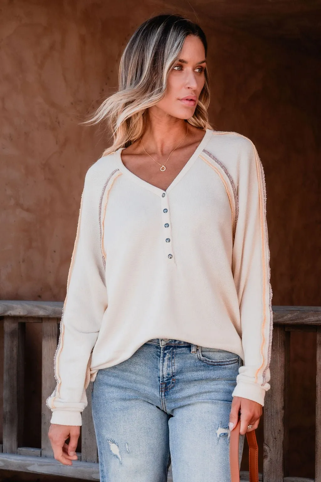 Ivory V Neck Button Up Top