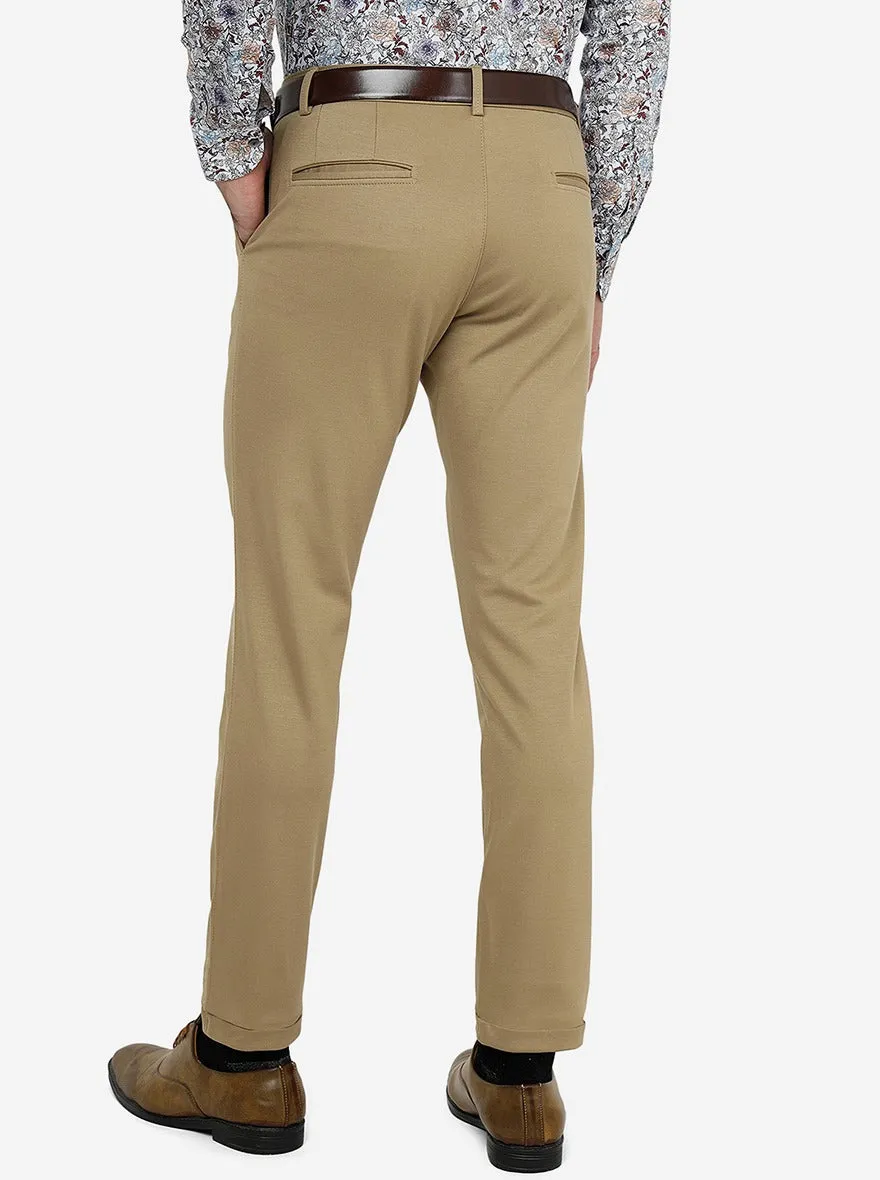 Khakhi Solid Slim Fit Club Wear Trouser | JB Studio