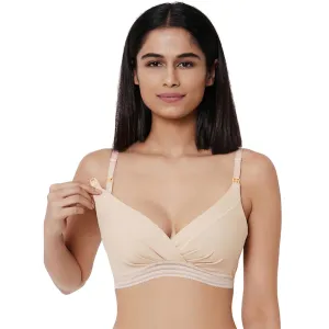 La Vigne Padded Non-Wired 3/4th Cup Medium coverage Maternity Bra - Beige