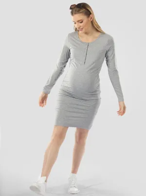 Lexie Maternity & Nursing Long Sleeve Dress - Marl Grey