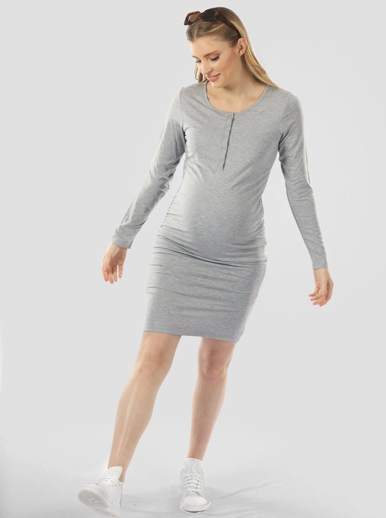 Lexie Maternity & Nursing Long Sleeve Dress - Marl Grey