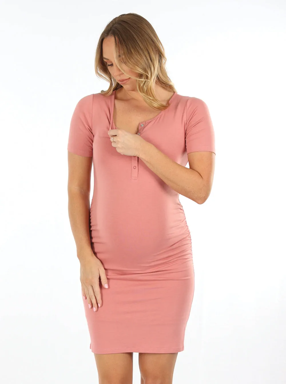 Lexie Maternity & Nursing short sleeve dress in Rose Pink