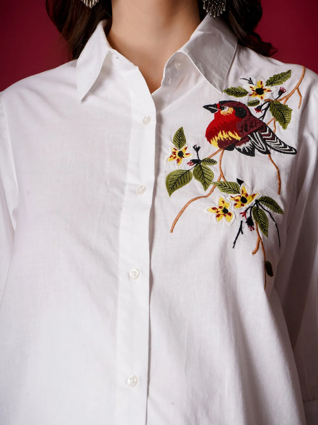 LILY - BLACK FACE EMBROI WHITE MATERNITY SHIRT