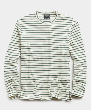 Long Sleeve Japanese Nautical Stripe Tee in Green